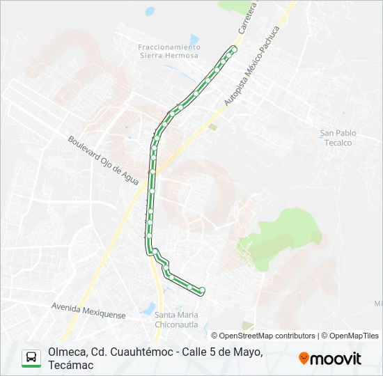OLMECA, CD. CUAUHTÉMOC - CALLE 5 DE MAYO, TECÁMAC Bus Line Map