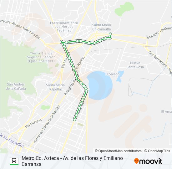 METRO CD. AZTECA - AV. DE LAS FLORES Y EMILIANO CARRANZA bus Line Map