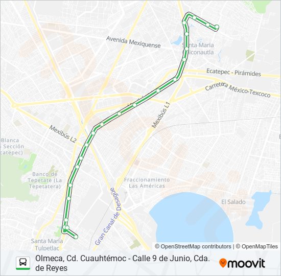 Mapa de OLMECA, CD. CUAUHTÉMOC - CALLE 9 DE JUNIO, CDA. DE REYES de autobús