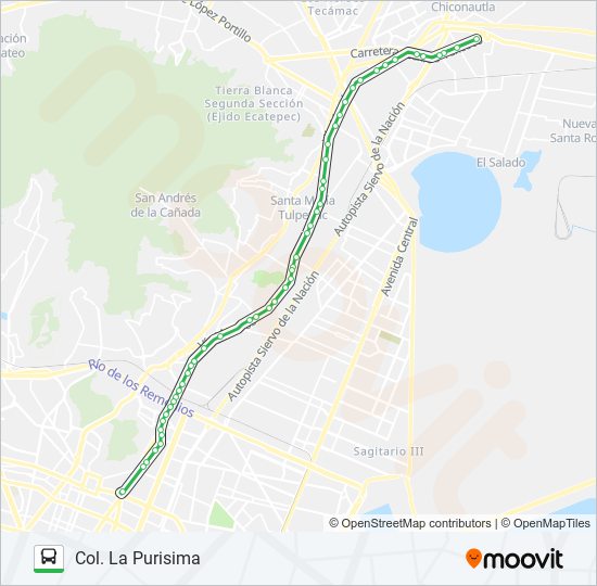 COL. LA PURISIMA - METRO MARTÍN CARRERA bus Line Map