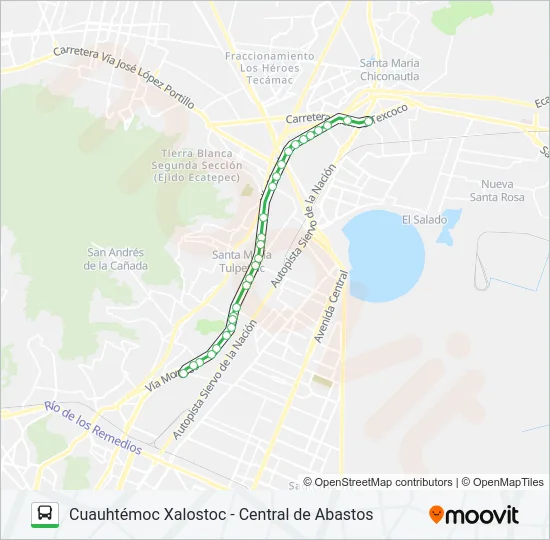 CUAUHTÉMOC XALOSTOC - CENTRAL DE ABASTOS Bus Line Map