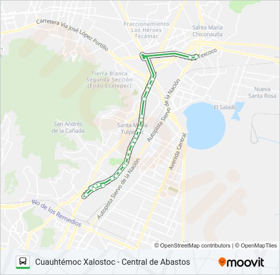 Mapa de CUAUHTÉMOC XALOSTOC - CENTRAL DE ABASTOS de autobús