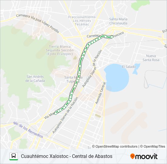 CUAUHTÉMOC XALOSTOC - CENTRAL DE ABASTOS bus Line Map