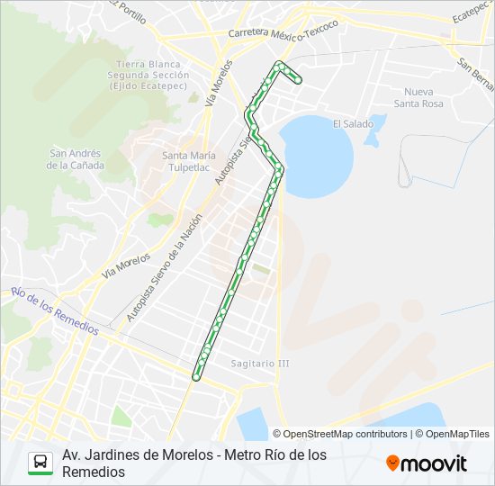 AV. JARDINES DE MORELOS - METRO RÍO DE LOS REMEDIOS bus Line Map
