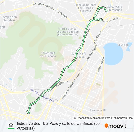 INDIOS VERDES - DEL POZO Y CALLE DE LAS BRISAS (POR AUTOPISTA) bus Line Map