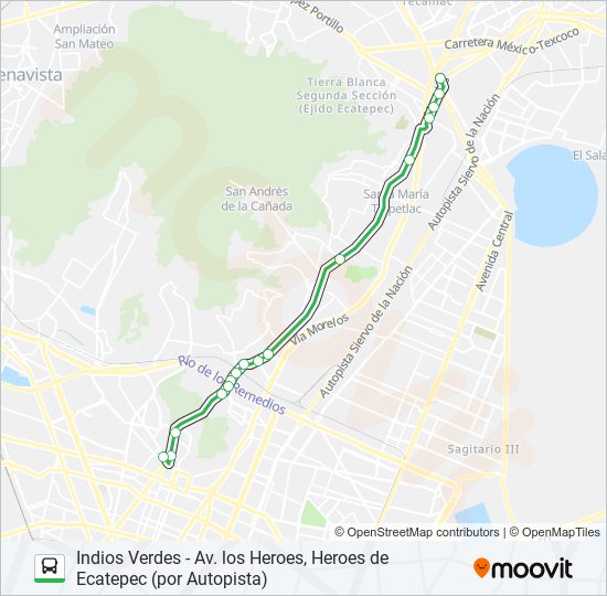 INDIOS VERDES - AV. LOS HEROES, HEROES DE ECATEPEC (POR AUTOPISTA) bus Line Map