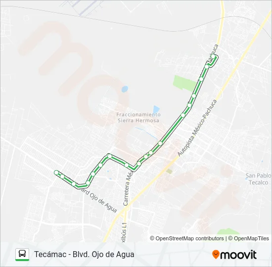 TECÁMAC - BLVD. OJO DE AGUA Bus Line Map