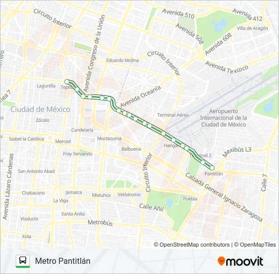 METRO TEPITO - METRO PANTITLÁN Bus Line Map