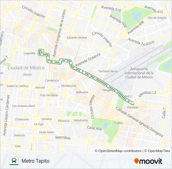 METRO TEPITO - METRO PANTITLÁN bus Line Map