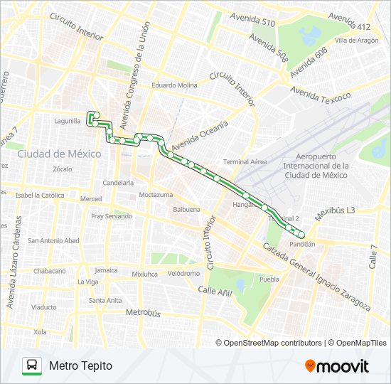 Mapa de METRO TEPITO - METRO PANTITLÁN de autobús