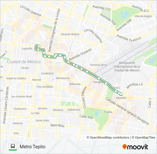 METRO TEPITO - METRO PANTITLÁN Bus Line Map