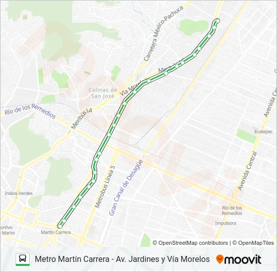METRO MARTÍN CARRERA - AV. JARDINES Y VÍA MORELOS Bus Line Map