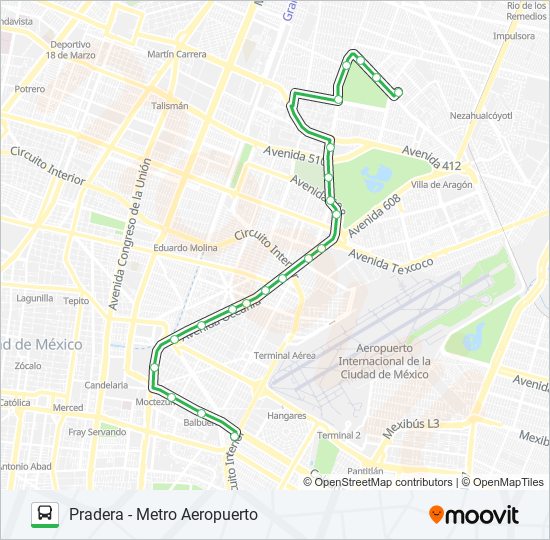 Mapa de PRADERA - METRO AEROPUERTO de autobús