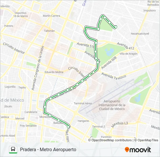 PRADERA - METRO AEROPUERTO Bus Line Map