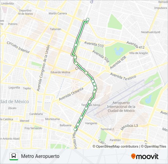 Mapa de METRO AEROPUERTO - CASAS ALEMÁN de autobús