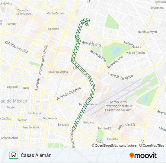 METRO AEROPUERTO - CASAS ALEMÁN bus Line Map