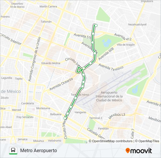 Mapa de METRO AEROPUERTO - LORETO FABELA de autobús