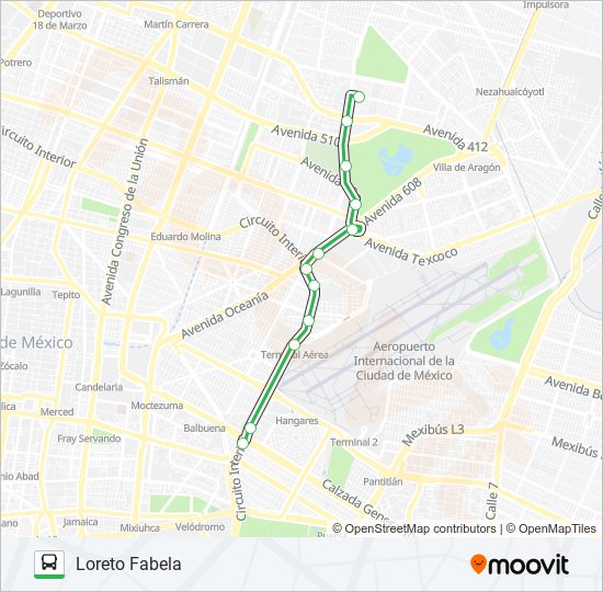 METRO AEROPUERTO - LORETO FABELA bus Line Map