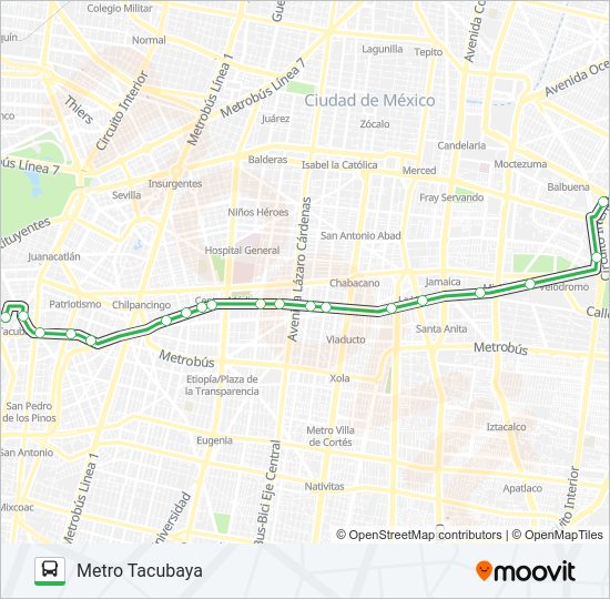 Mapa de METRO AEROPUERTO - METRO TACUBAYA de autobús