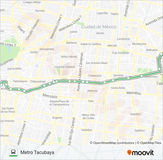 METRO AEROPUERTO - METRO TACUBAYA Bus Line Map