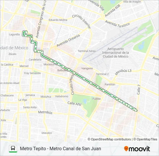 METRO TEPITO - METRO CANAL DE SAN JUAN Bus Line Map