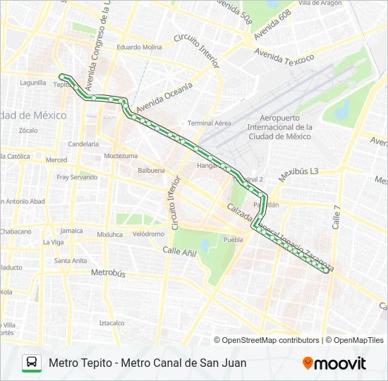 METRO TEPITO - METRO CANAL DE SAN JUAN Bus Line Map