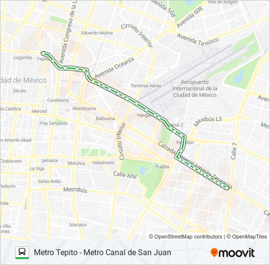 METRO TEPITO - METRO CANAL DE SAN JUAN bus Line Map