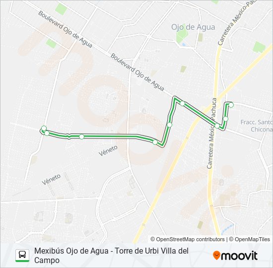 MEXIBÚS OJO DE AGUA - TORRE DE URBI VILLA DEL CAMPO bus Line Map