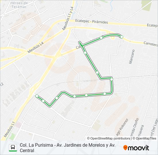 COL. LA PURÍSIMA - AV. JARDINES DE MORELOS Y AV. CENTRAL bus Line Map