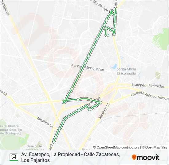 AV. ECATEPEC, LA PROPIEDAD - CALLE ZACATECAS, LOS PAJARITOS Bus Line Map