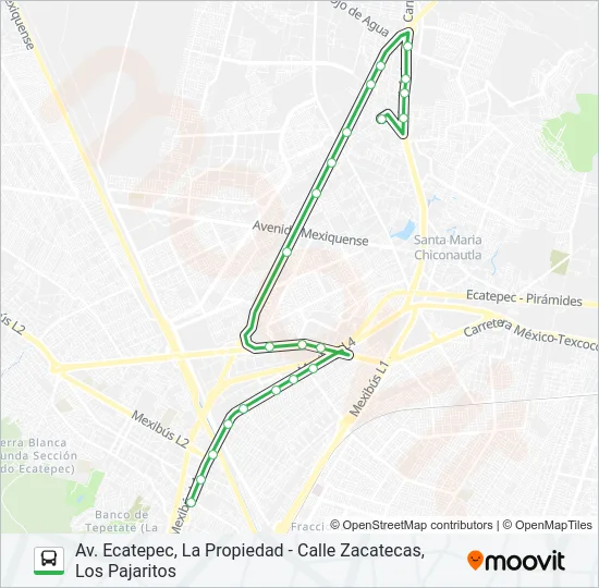 AV. ECATEPEC, LA PROPIEDAD - CALLE ZACATECAS, LOS PAJARITOS Bus Line Map