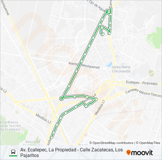 AV. ECATEPEC, LA PROPIEDAD - CALLE ZACATECAS, LOS PAJARITOS bus Line Map