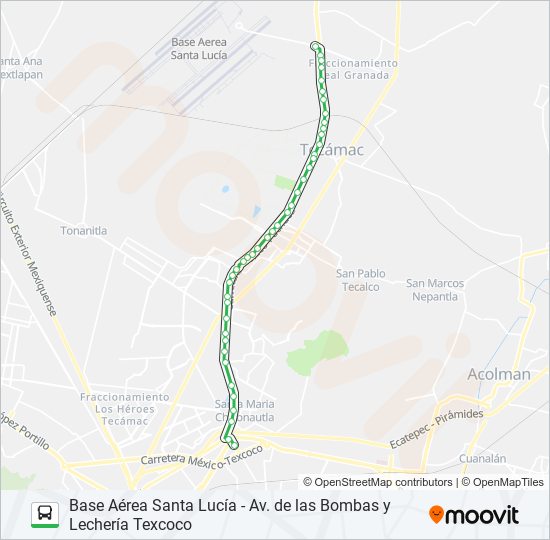 BASE AÉREA SANTA LUCÍA - AV. DE LAS BOMBAS Y LECHERÍA TEXCOCO bus Line Map