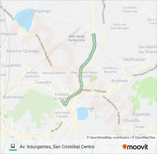 BASE AÉREA SANTA LUCÍA - AV. INSURGENTES, SAN CRISTÓBAL CENTRO Bus Line Map