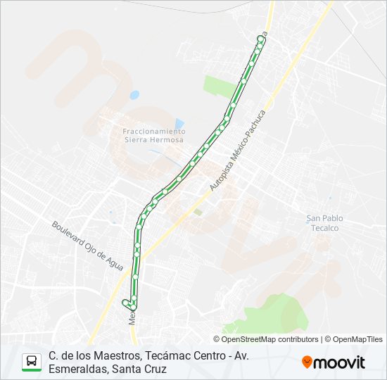 C. DE LOS MAESTROS, TECÁMAC CENTRO - AV. ESMERALDAS, SANTA CRUZ bus Line Map