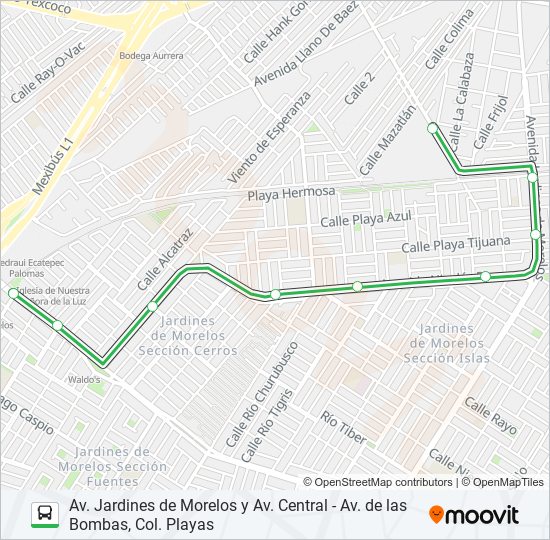 Mapa de AV. JARDINES DE MORELOS Y AV. CENTRAL - AV. DE LAS BOMBAS, COL. PLAYAS de autobús