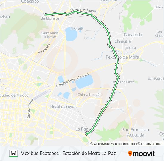 Mapa de MEXIBÚS ECATEPEC - ESTACIÓN DE METRO LA PAZ de autobús