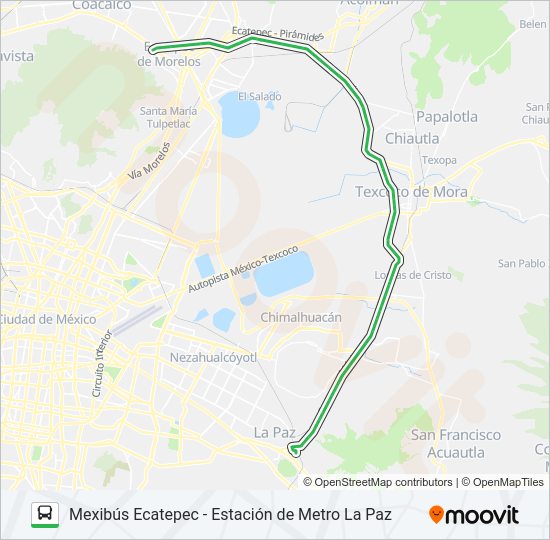Mapa de MEXIBÚS ECATEPEC - ESTACIÓN DE METRO LA PAZ de autobús