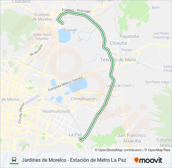 JARDINES DE MORELOS - ESTACIÓN DE METRO LA PAZ bus Line Map