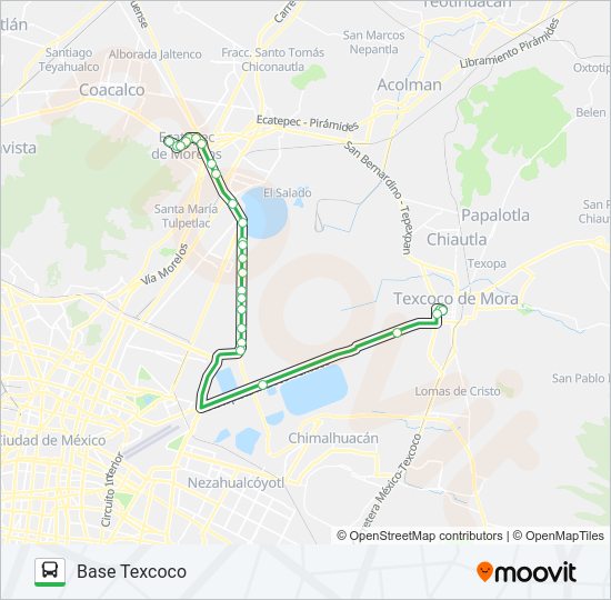 Mapa de MEXIBÚS ECATEPEC - BASE TEXCOCO de autobús
