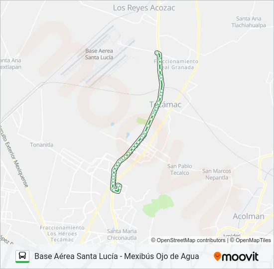 BASE AÉREA SANTA LUCÍA - MEXIBÚS OJO DE AGUA Bus Line Map