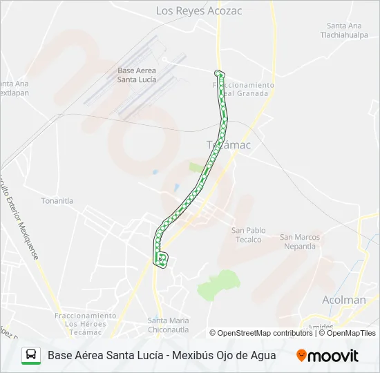 BASE AÉREA SANTA LUCÍA - MEXIBÚS OJO DE AGUA Bus Line Map