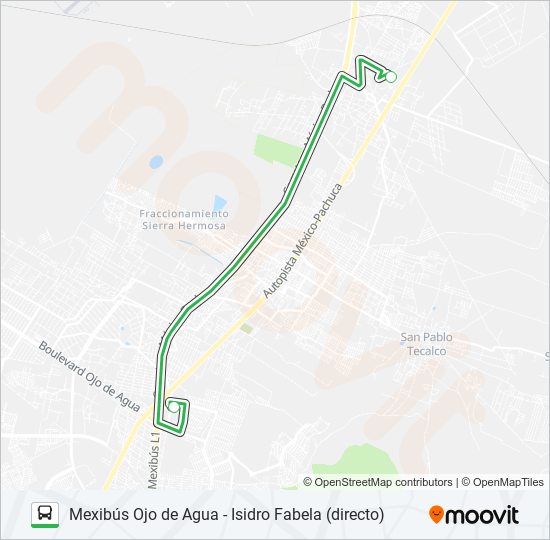 Mapa de MEXIBÚS OJO DE AGUA - ISIDRO FABELA (DIRECTO) de autobús