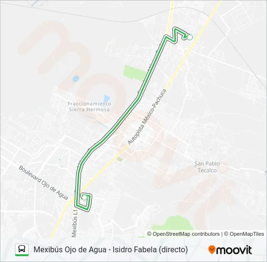MEXIBÚS OJO DE AGUA - ISIDRO FABELA (DIRECTO) Bus Line Map