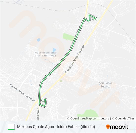 MEXIBÚS OJO DE AGUA - ISIDRO FABELA (DIRECTO) bus Line Map