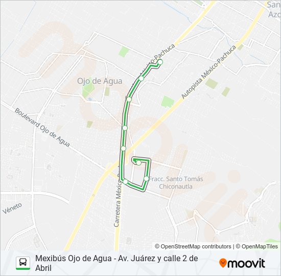 MEXIBÚS OJO DE AGUA - AV. JUÁREZ Y CALLE 2 DE ABRIL bus Line Map