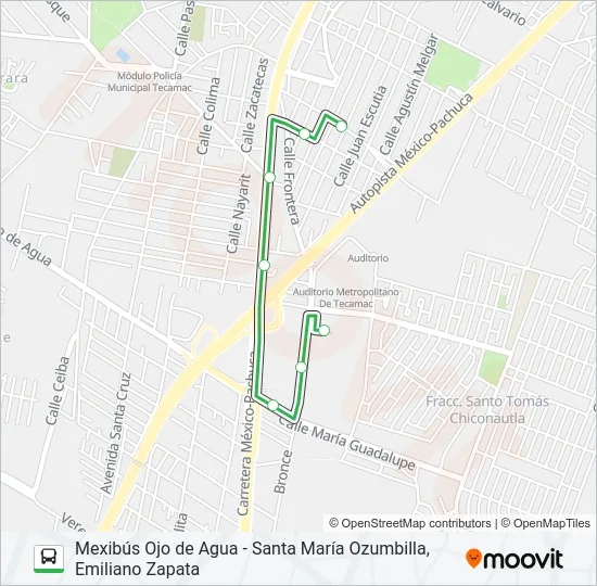 MEXIBÚS OJO DE AGUA - SANTA MARÍA OZUMBILLA, EMILIANO ZAPATA Bus Line Map
