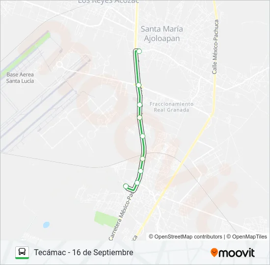 TECÁMAC - 16 DE SEPTIEMBRE Bus Line Map