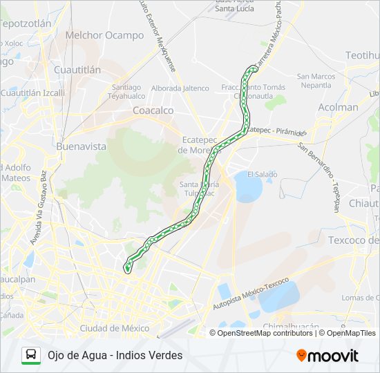 Mapa de OJO DE AGUA - INDIOS VERDES de autobús
