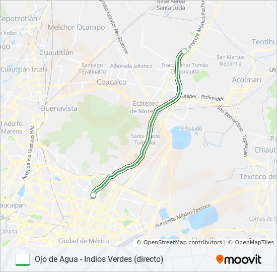 Mapa de OJO DE AGUA - INDIOS VERDES (DIRECTO) de autobús